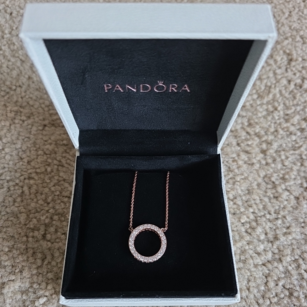 Authentic Pandora Rose Gold Circle Pendant Necklace